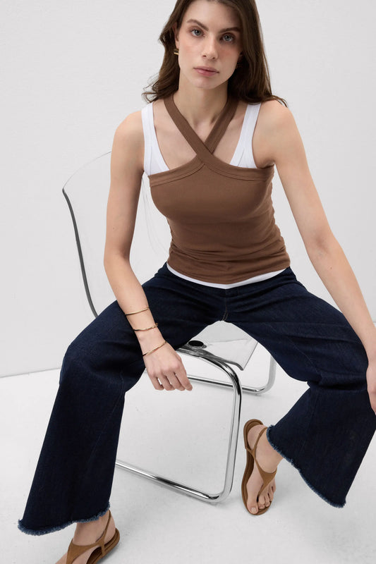 Ribbed Superior Cotton Crisscross Tank Top