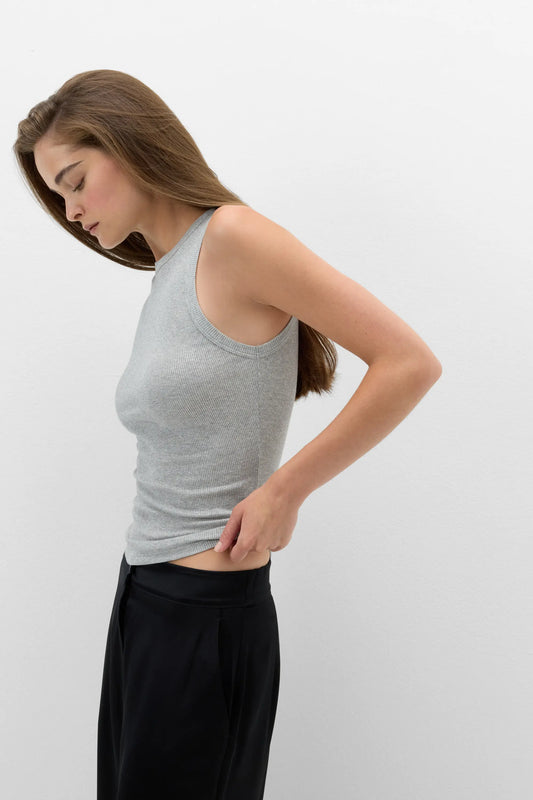Ribbed Cotton Lamé Tank Top