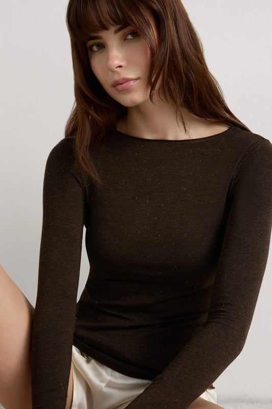 Crewneck Top in Modal Light with Cashmere Lamé
