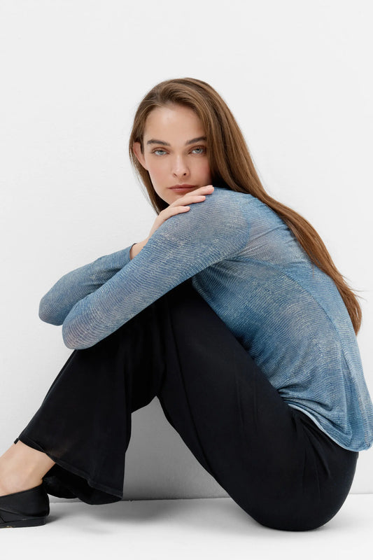 Fanciful Flowers Long Sleeve Top in Ultralight Modal with Cashmere
