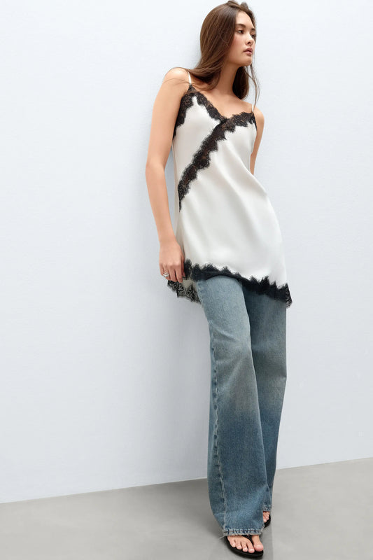 Brighten Your Day Asymmetric Chemise in Silk and Lace