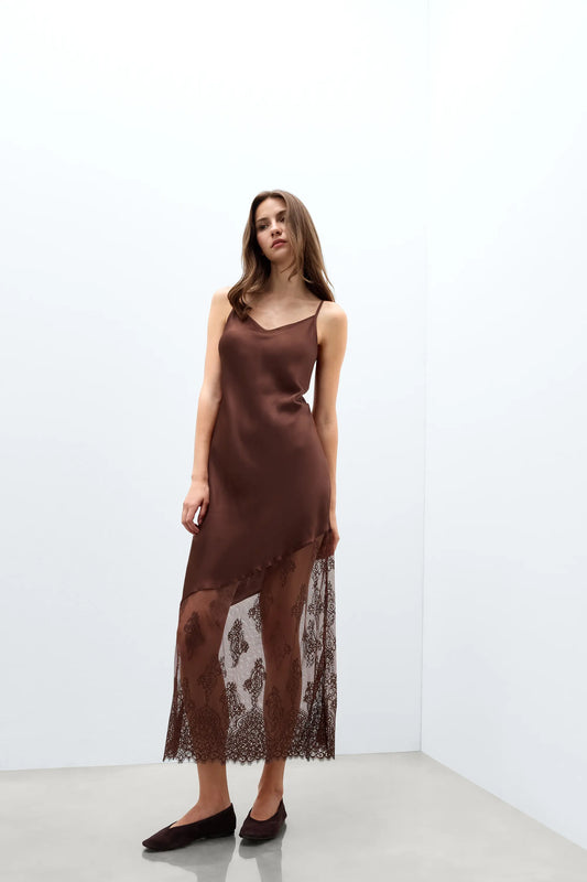Lace Perfection Long Viscose Satin and Lace Nightgown