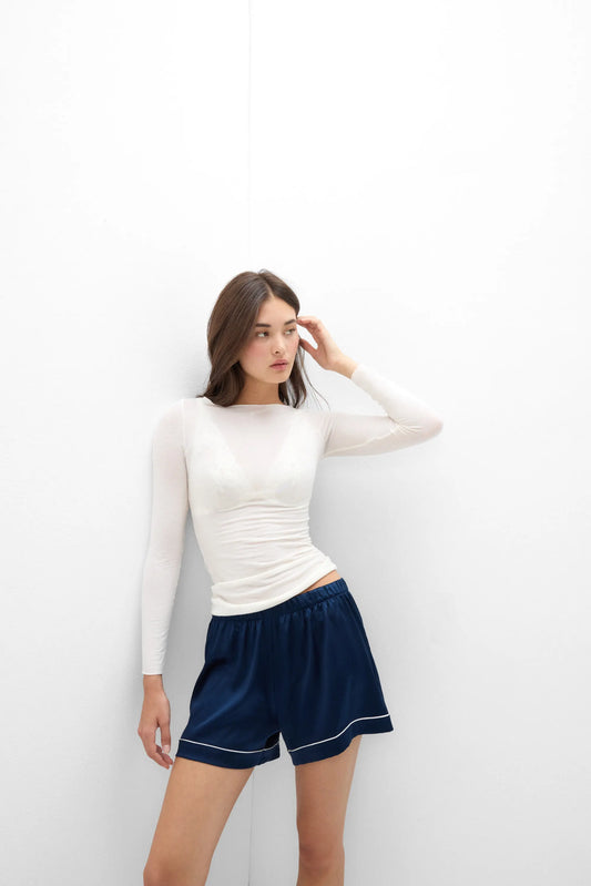 Piped Silk Shorts