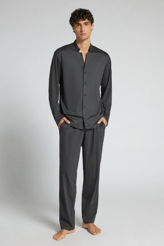 Open Front Full Length Pajamas in Mercerized Cotton filo Premium