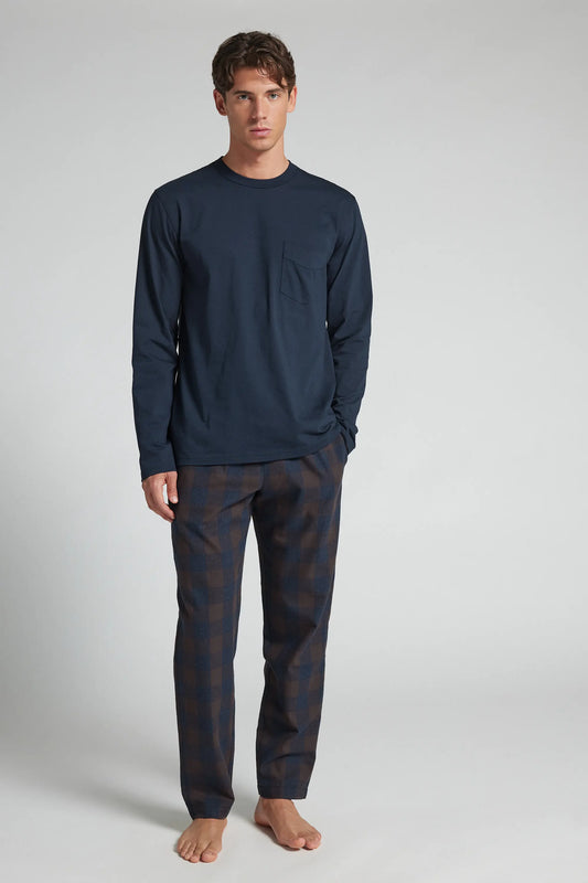 Full Length Cotton Pajamas with Brown Check Print Cloth