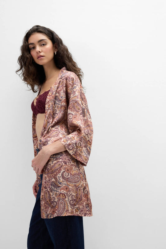 Elevate Your Day Printed Viscose Satin Kimono