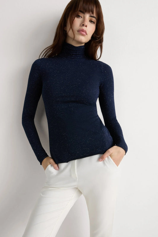 Turtleneck Top in Modal Light with Cashmere Lamé