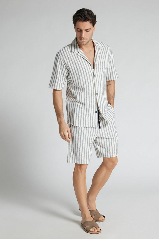 Short Sleeved Bowling Shirt with Stripes