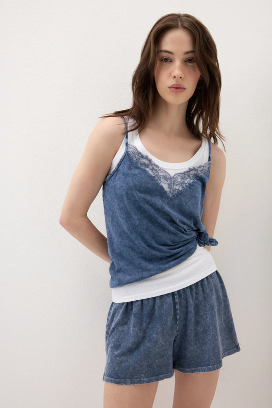 Denim Romance Cotton and Lace Top