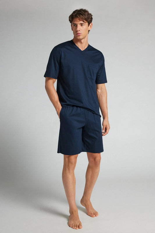 Short Pajamas in Mercerized Cotton filo Premium