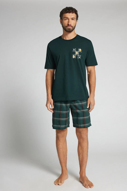 Short Cotton Pajamas with Tic Tac Toe Beer Print