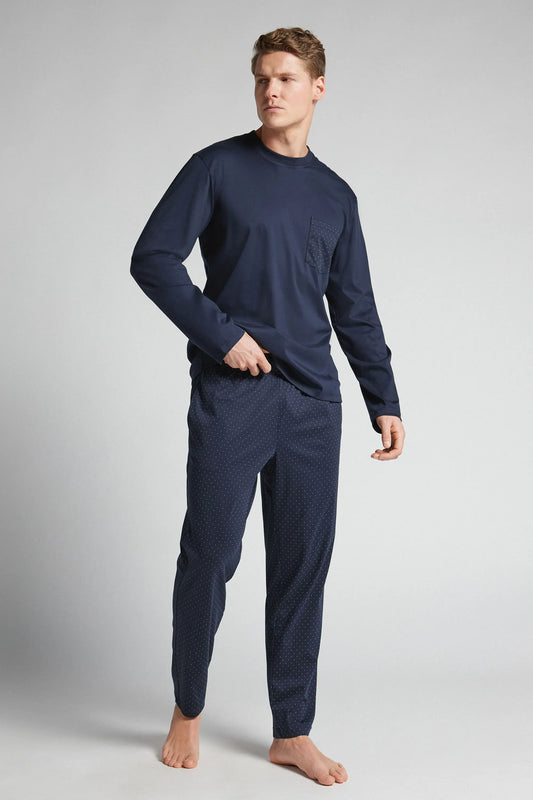 Long Mercerized Cotton Pajamas with Polka Dot Print filo Premium