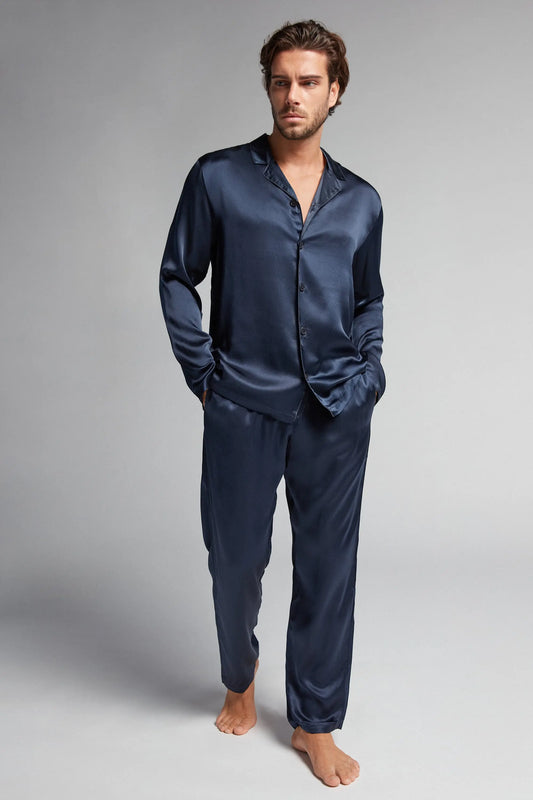 Long Silk Piped Pajamas